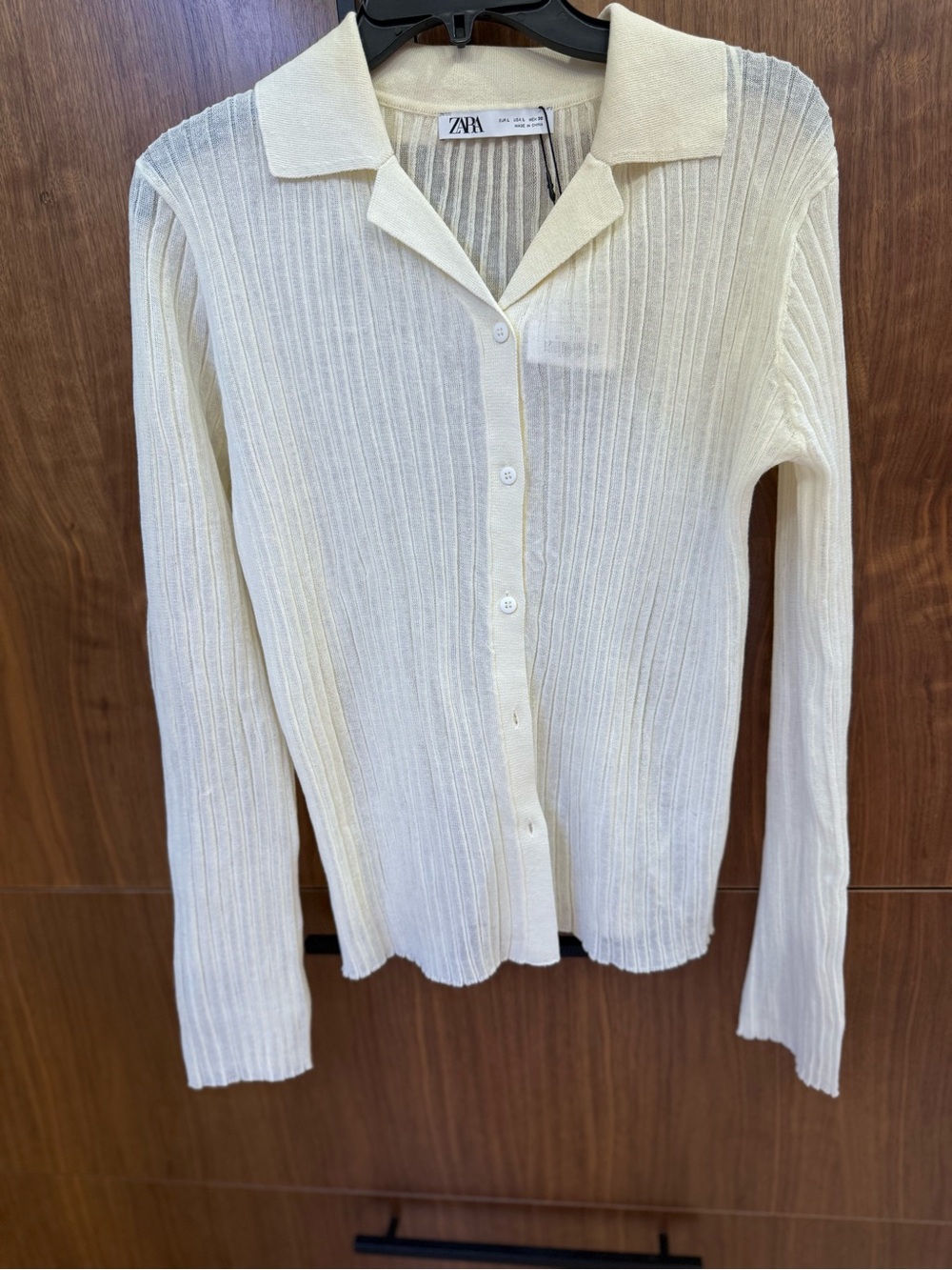 Zara NWT Ivory Ribbed Knit Collared Cardigan Size L